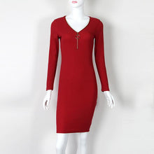 Load image into Gallery viewer, Knee-Length Sheath Dress Female Autumn Winter Bodycon Warm Dresses With Zipper Sexy Women Dresses Long Sleeve Midi Dress GV1036